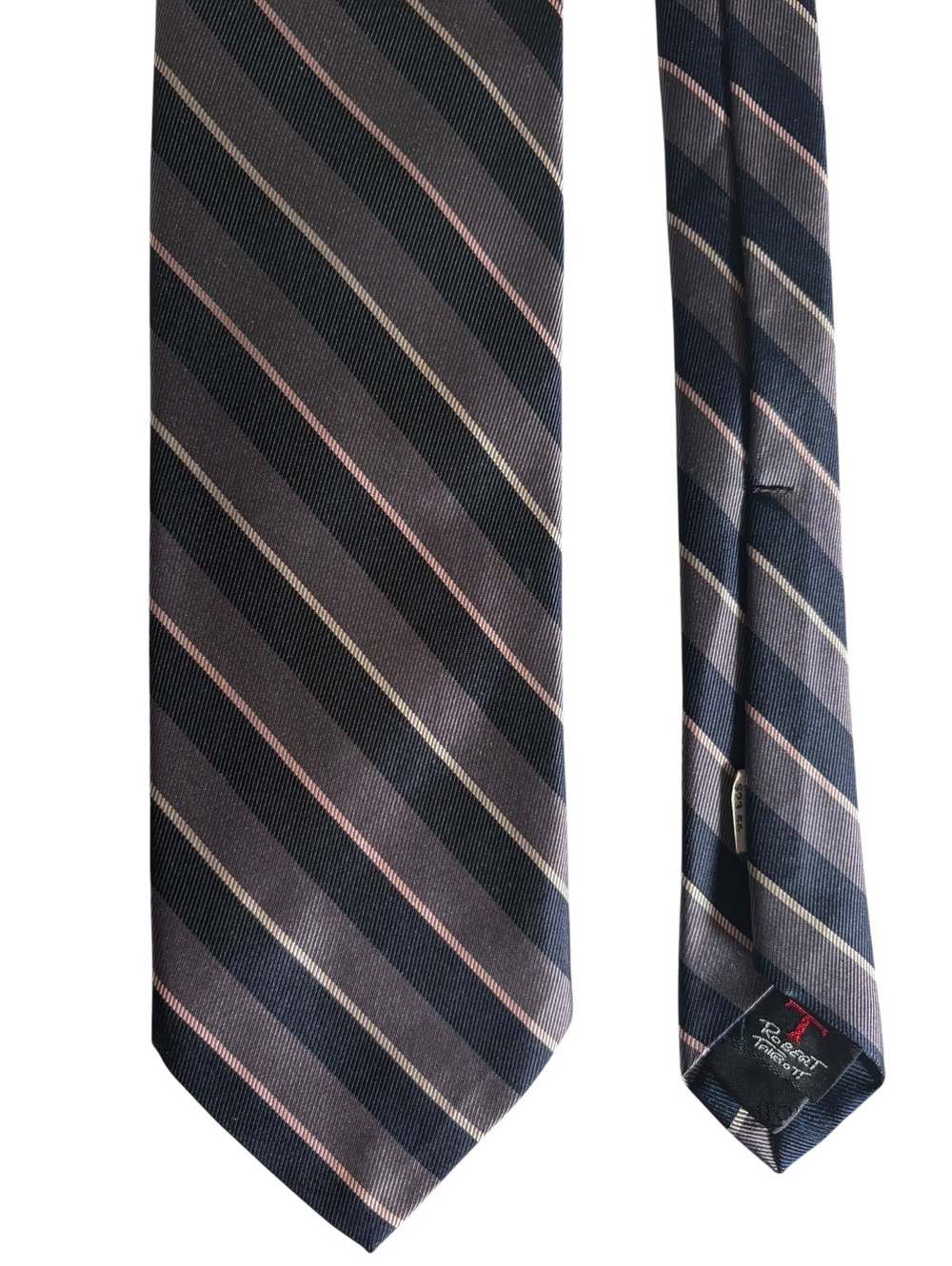 Robert Talbott Silk Gray Navy Repp Stripe Men's Designer Tie